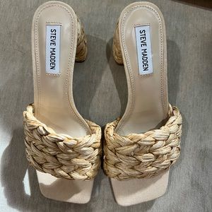 Steve Madden Laveda Womens Raffia Block Heel Slide Sandals